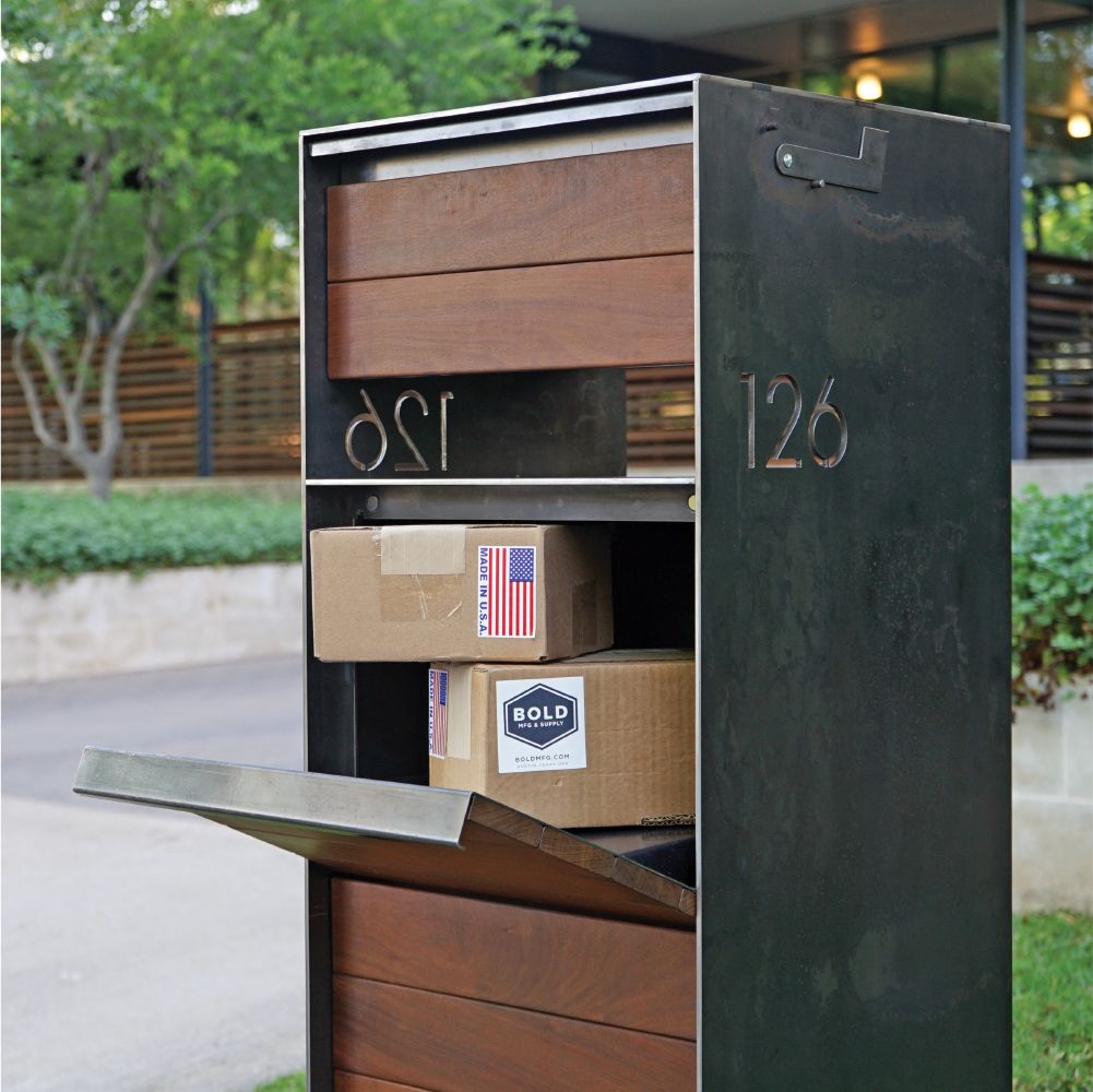 modern mailbox and house number